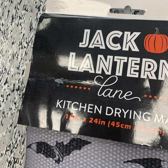Halloween Black Bats Kitchen Dish Drying Mat Spooky Gothic Gray Party Decor Fall - Picture 3 of 8
